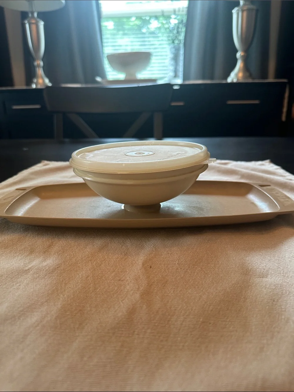 Tupperware Beige/Cream Plastic Serving Bowl Set with Lids